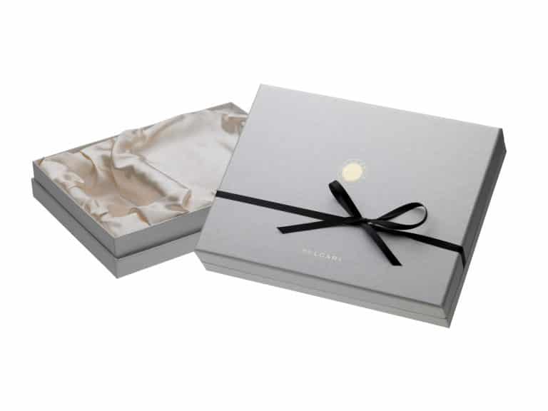 Press Kit Packaging Design Lid and Box with Insert and Ribbon Closure