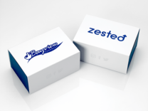 medical packaging for Zested men's health supplement, white box with blue print