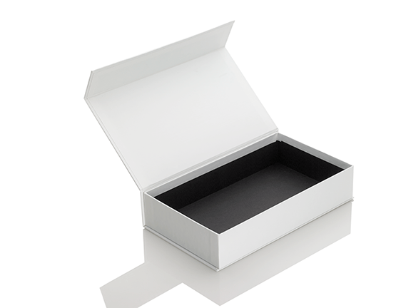 tray in four panel folder box, open