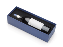 open box with wine bottle for Jubaea Estates, long neck red wine bottle, blue rigid box